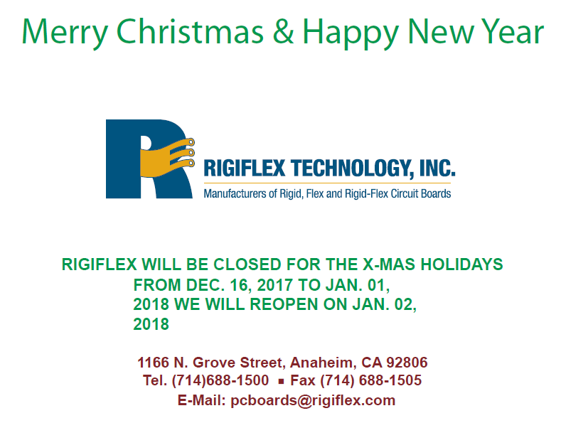 Rigiflex Holiday Schedule